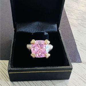 Judith Ripka Pink quartz and CZ ring.